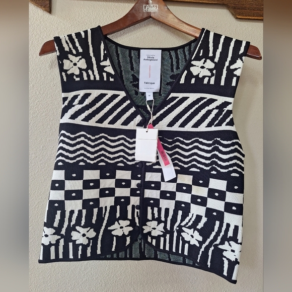 NWT Silvia Antognozzi Lana Jaquard Button Down Sweater Vest Size M - Picture 1 of 8